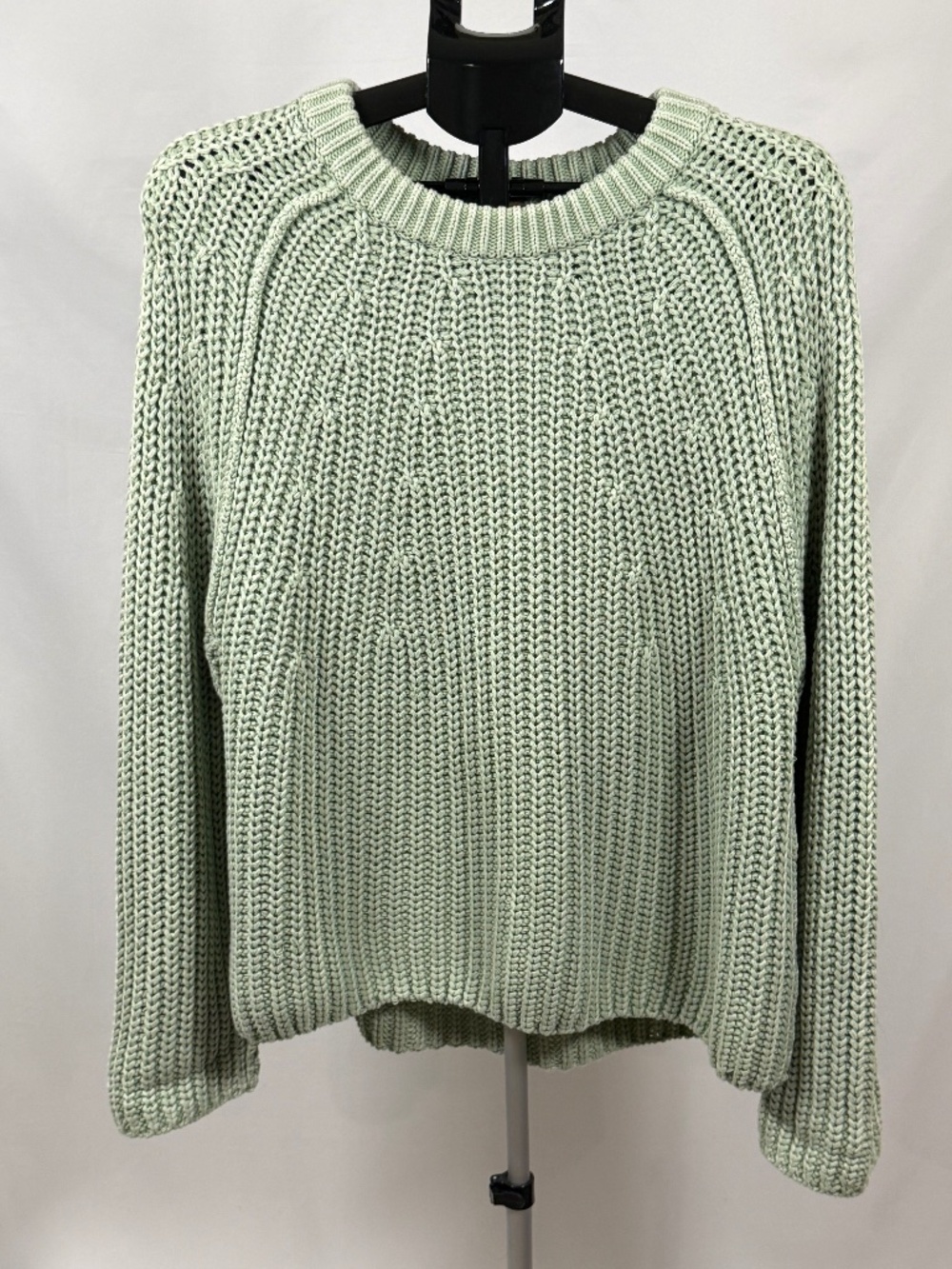 Free People Chunky Knit Sweater L Sage Green Mint Boho Cozy Pullover
